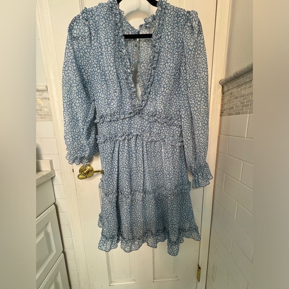 Blue Floral Ruffle Dress